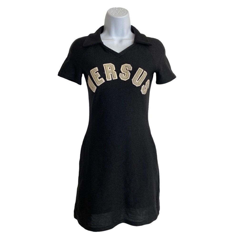 Authentic VERSUS "sparring yok" by gianni jersey dress Size Small Black 90s Y2K